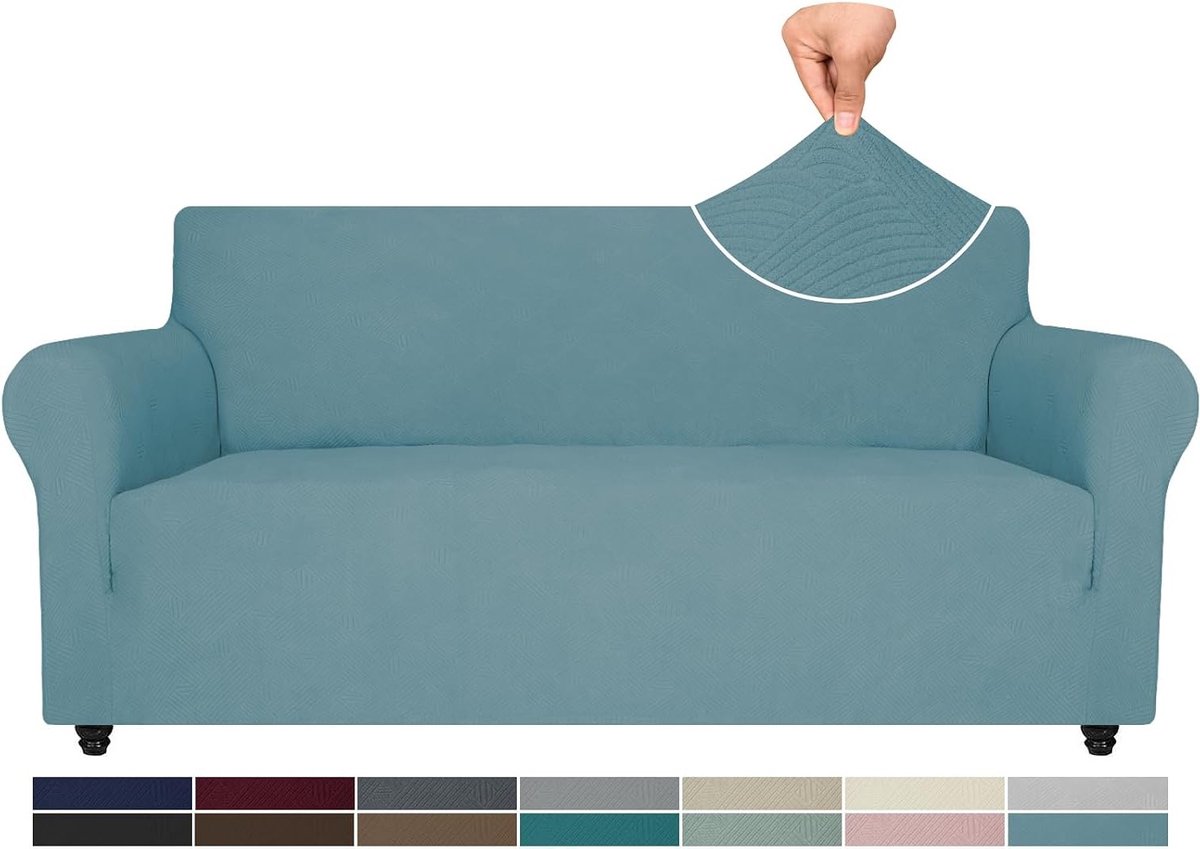 Stretch Bankhoes 3 Zits, Elastische Sofahoes voor Woonkamer, Krasbestendige Meubelhoes met Anti-slip Schuim, Lichtblauw en Universele Pasvorm