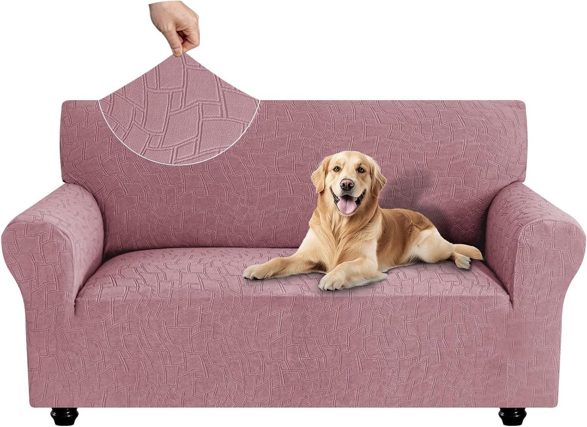 Stretch Sofa Cover 2-zits, Universele Hoes voor Banken met Armleuningen, Krabbestendig en Vlekbestendig, Anti-Slip Schuim, Ideaal voor de Woonkamer, Roze
