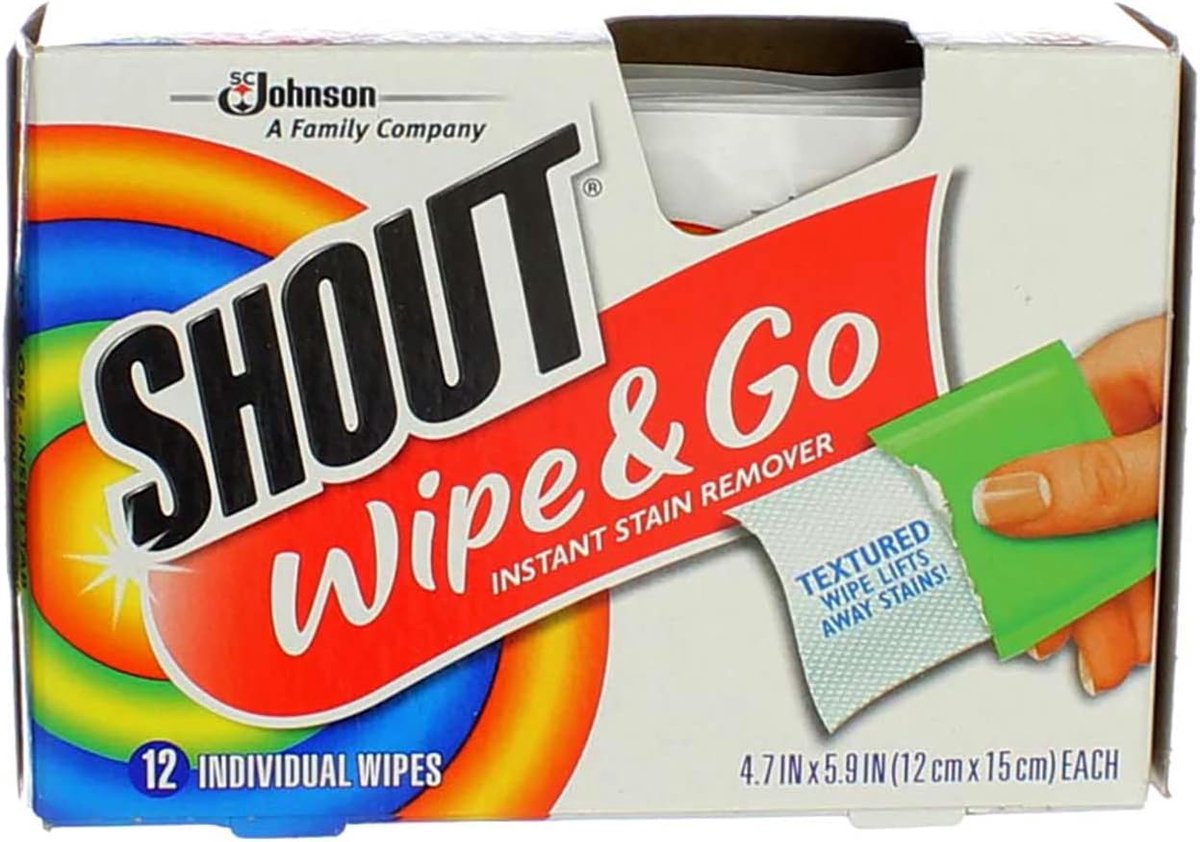 SnelShoppen - Shout Wipes Handdoeken voor Vlekverwijdering, 12 Stuks - Draagbare Vlekkenbehandeling, Ideaal voor Thuis, Camping, Feestjes, Kinderen, K