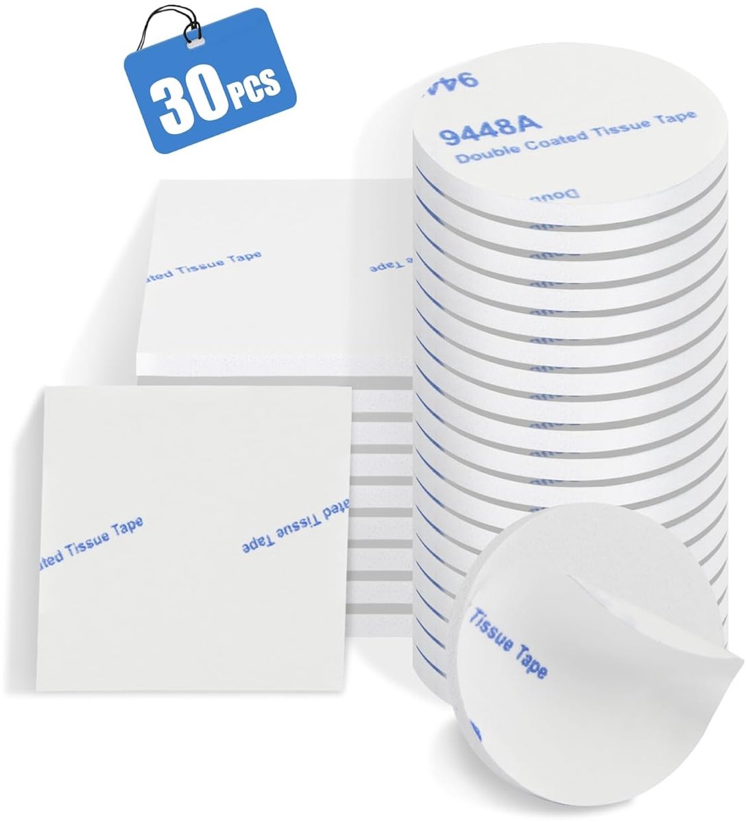 SnelShoppen - Dubbelzijdige Tape 30 Stuks, Sterke Dubbelzijdige Plakpads EVA Foam, Zelfklevende Pads Wit voor Thuis, Kantoor, Auto (Rond, Vierkant)