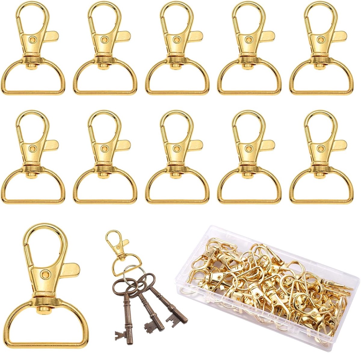 SnelShoppen - 30 Stuks Gouden D-Vormige Rotabele Karabijnhaak Sleutelhangers | Lichtgewicht Metaal voor Sleutelhangers, Hondenlijnen en Decoratie Acce