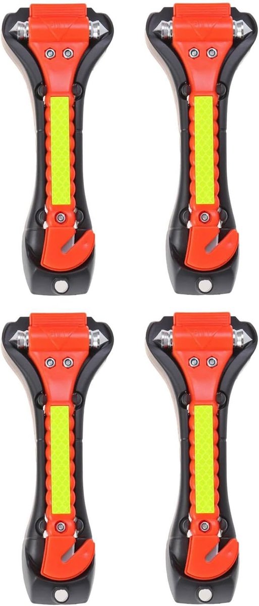 SnelShoppen - Escape Tool Auto 4 Pack, Auto Noodveiligheidshamer met Ruitenbreker en Gordelknipper, Essentieel voor Auto Veiligheid, Reflecterende Str