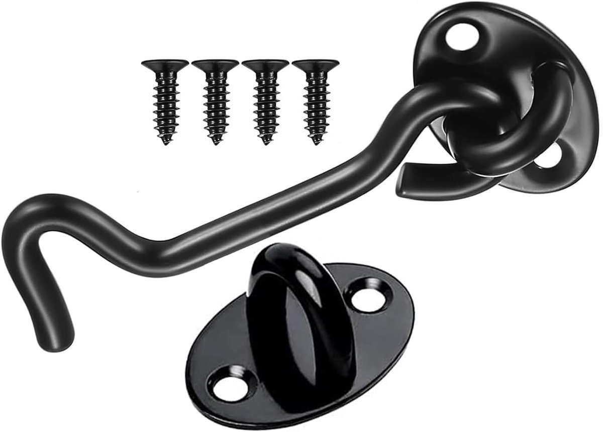 SnelShoppen - Hook and Eye Lock RVS, Duurzame Deursluiting voor Houten Poorten, Raam Beugel, Zwart, Corrosiebestendig, Voor Binnen en Buiten