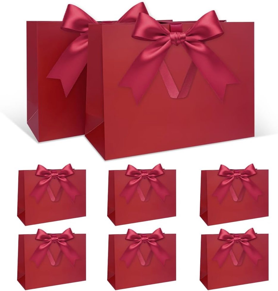 SnelShoppen - Geschenkzakjesset Rode Cadeauzakjes met Lint, 8 Stuks, 30 x 21 x 10 cm, Grote Geschenkzakken voor Verjaardag, Bruiloft, Jubileum, Kerstm