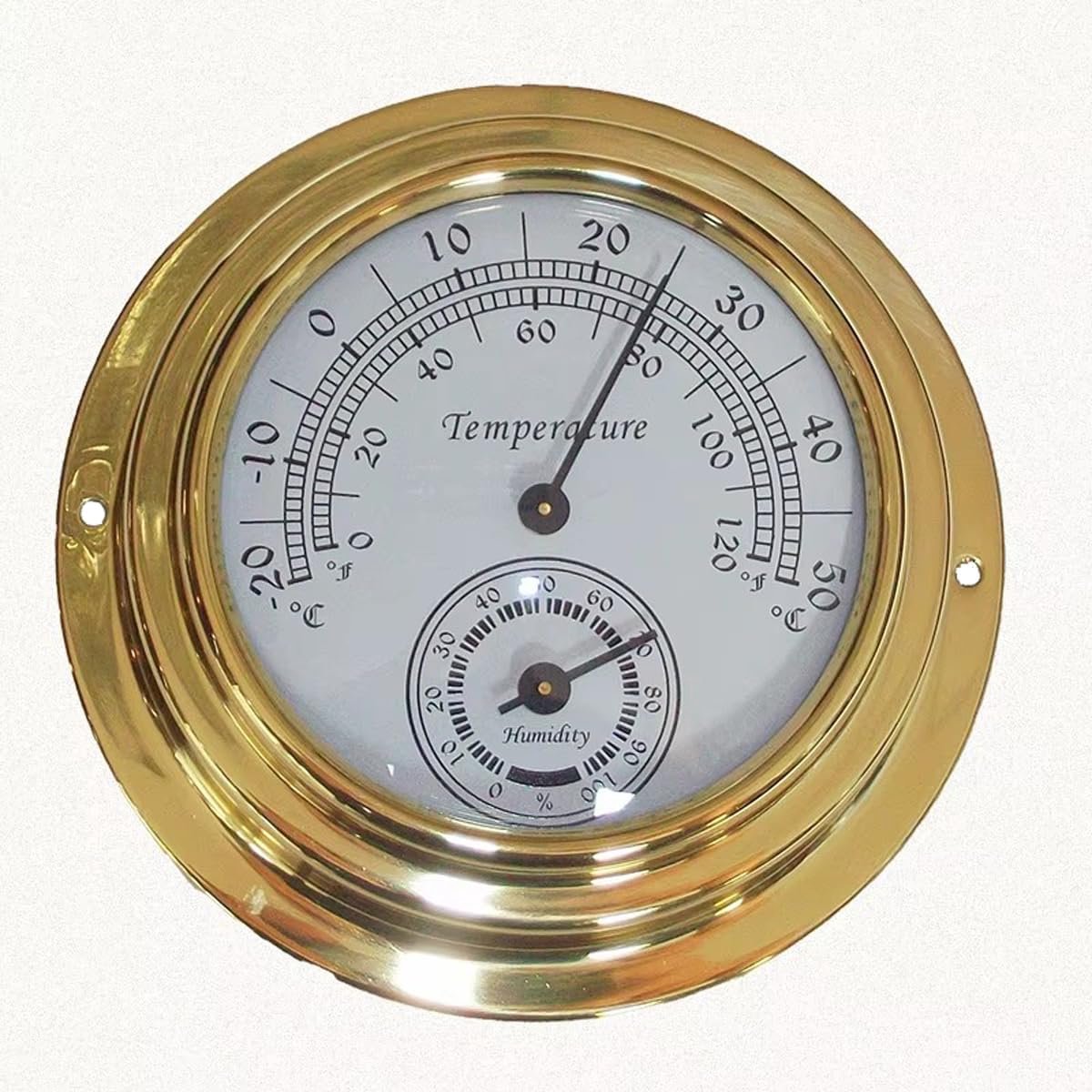 SnelShoppen - 4-Inch Dial Thermometer Hygrometer van Messing -20℃~50℃ Wandmontage, Binnen en Buiten, Temperatuurweergave Celsius en Fahrenheit