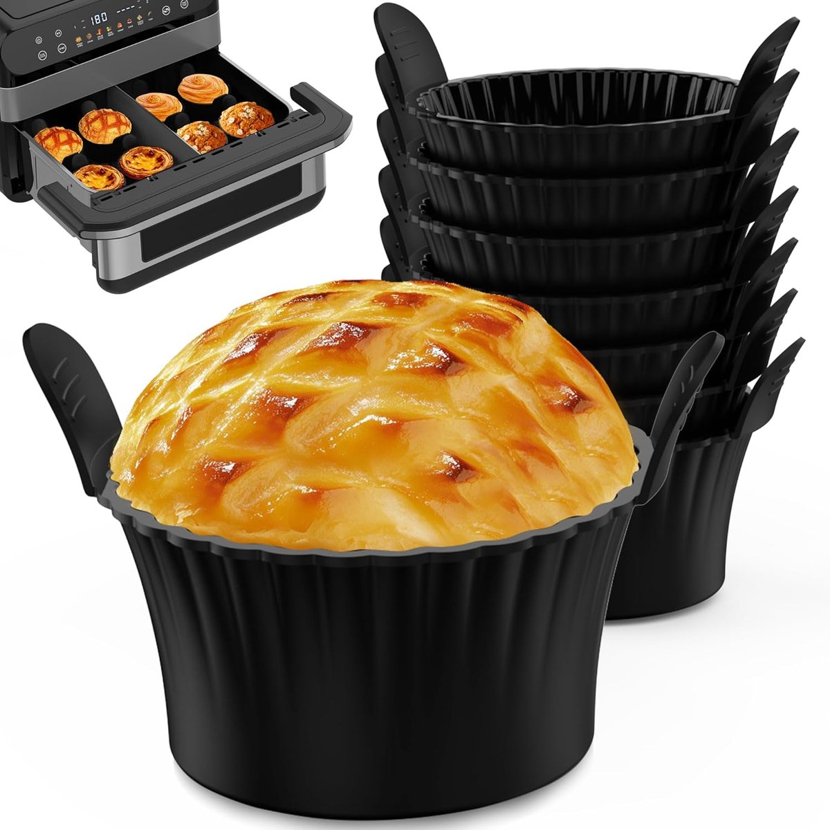 SnelShoppen - 8 stuks siliconen muffinvormen voor heteluchtfriteuse, herbruikbare anti-aanbak muffinvormen, BPA-vrij, machinewasbaar voor muffins, cak
