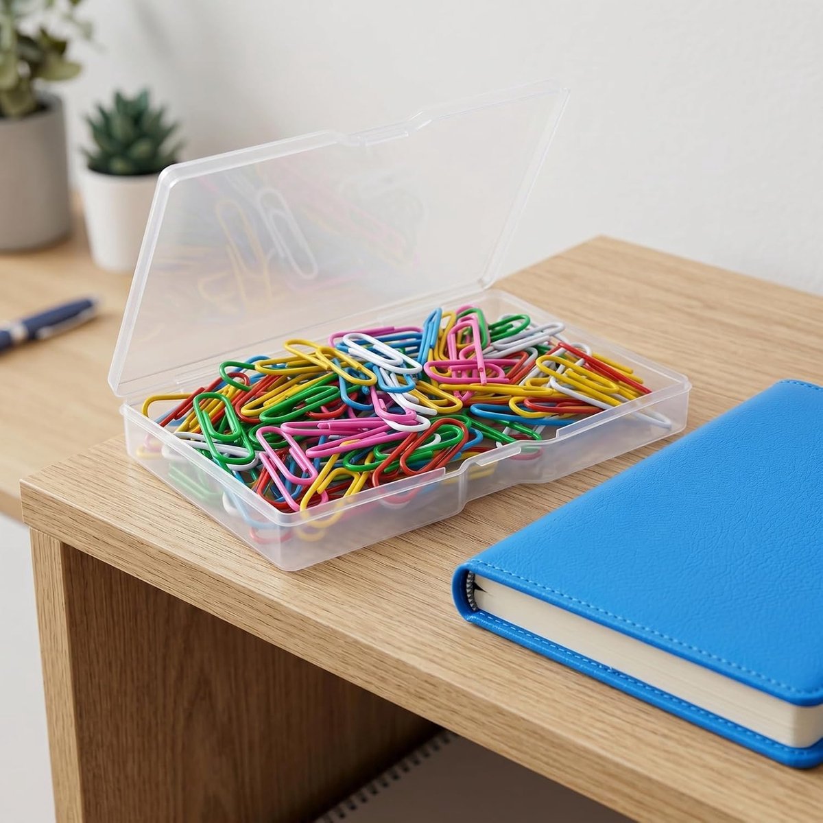 SnelShoppen - 100 Gekleurde Paperclips 28mm - Kantoorbenodigdheden, Perfect voor School en Persoonlijk Gebruik, Handige Opbergdoos, Kleuren Random