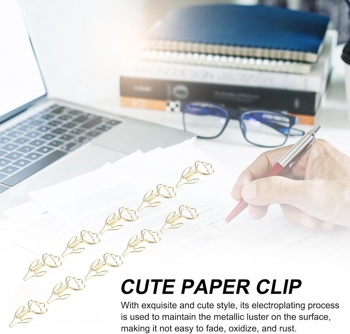 SnelShoppen - 30 Stuks Gouden Bloemvormige Paper Clips - 43x23mm - Carbon Staal - Kantoorbenodigdheden - Bruiloft Decoratie - Feestartikelen