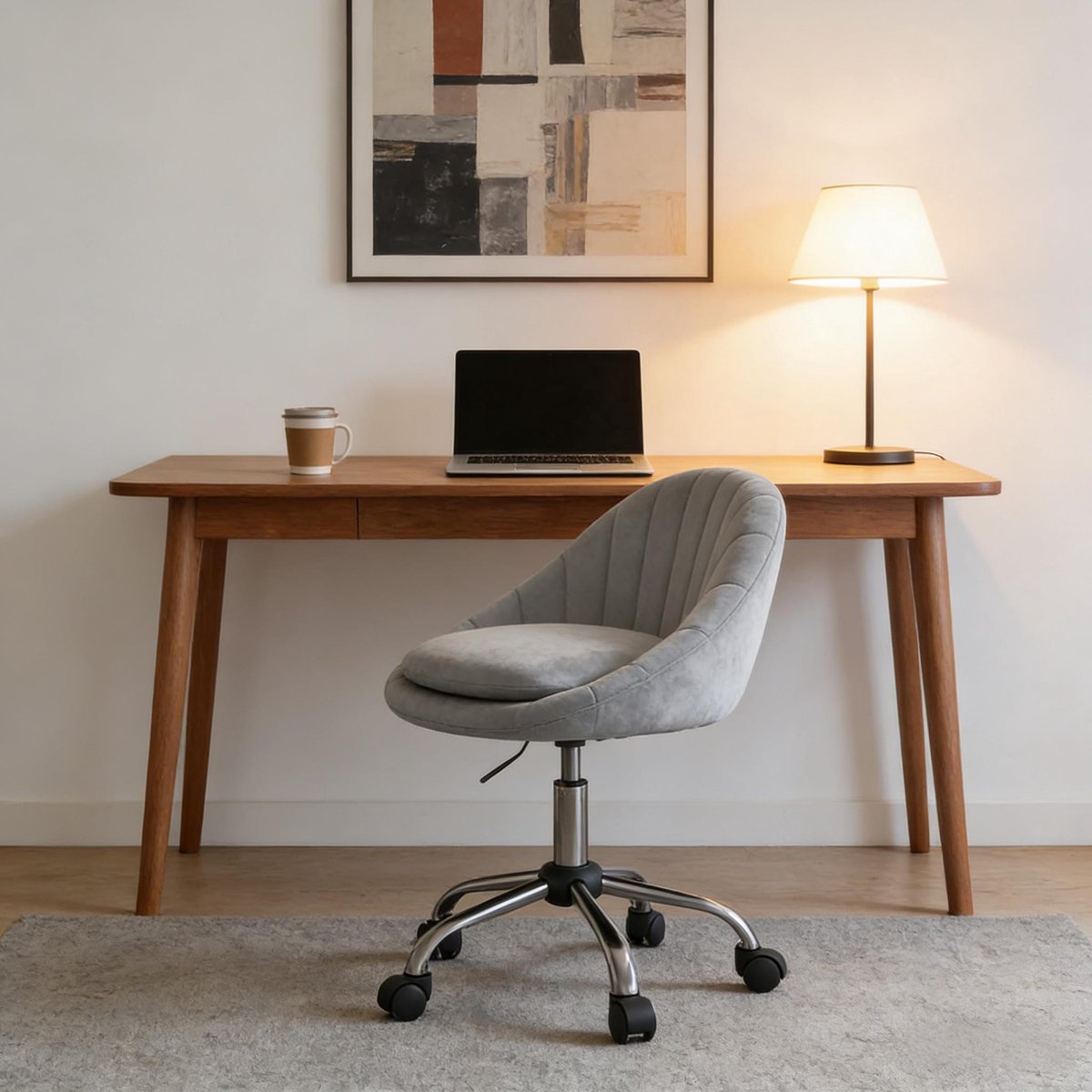DESMIU Bureaustoel 52 x 72-82 x 52 cm - Verstelbare Zithoogte en Draaibaar Met Wielen - Voor Kantoor en Slaapkamer - Fluweel Lichtgrijs