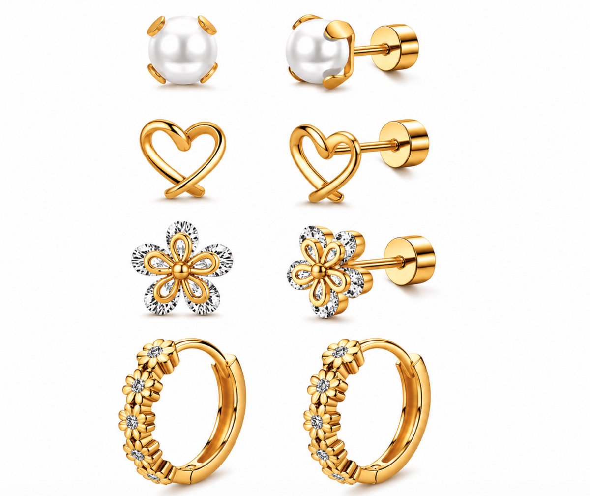 Oorbellen set - Goudkleurig - roestvrij staal - Sieraden - Oren - Vrouwen- verjaardag cadeau - cadeau - Schattige Oorbellen