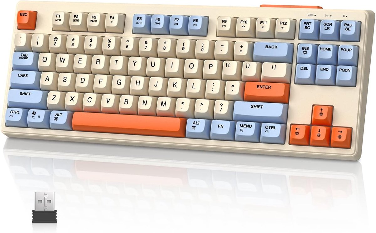 SnelShoppen - Draadloos Gaming Toetsenbord M87 TKL - Bluetooth 5.0 / 2.4GHz - PBT Toetsen - 4000mAh Accu - Regenboog Achtergrondverlichting - Mechanis