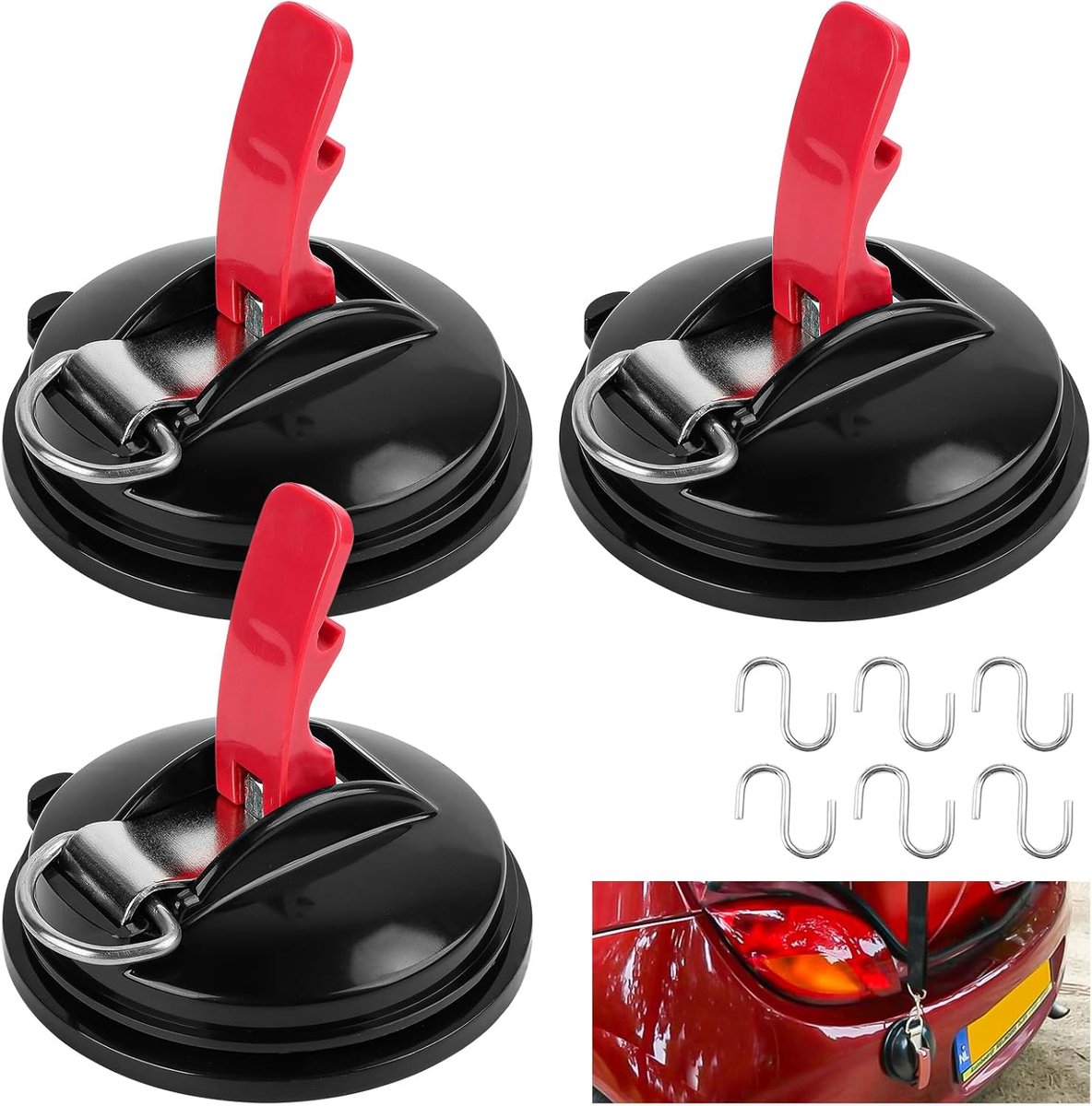 SnelShoppen - Suction Cup Hooks Camping Set - 3 Sterke Zuignappen met 6 S-Haken - Ideaal voor Buiten, Auto, Tenten, Kledinglijnen - Tot 22 kg Sterkte