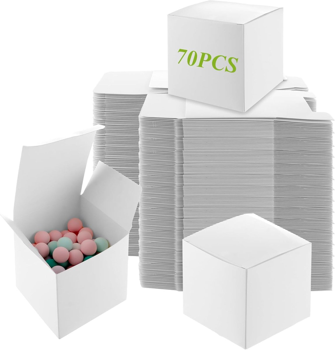 SnelShoppen - 70 Stuks Witte Cadeauboxen 10x10x10cm - Stevige 350g Kartonnen Dozen - Vierkante Giftboxen voor Feestjes, Verjaardagen, Trouwen, Geschen