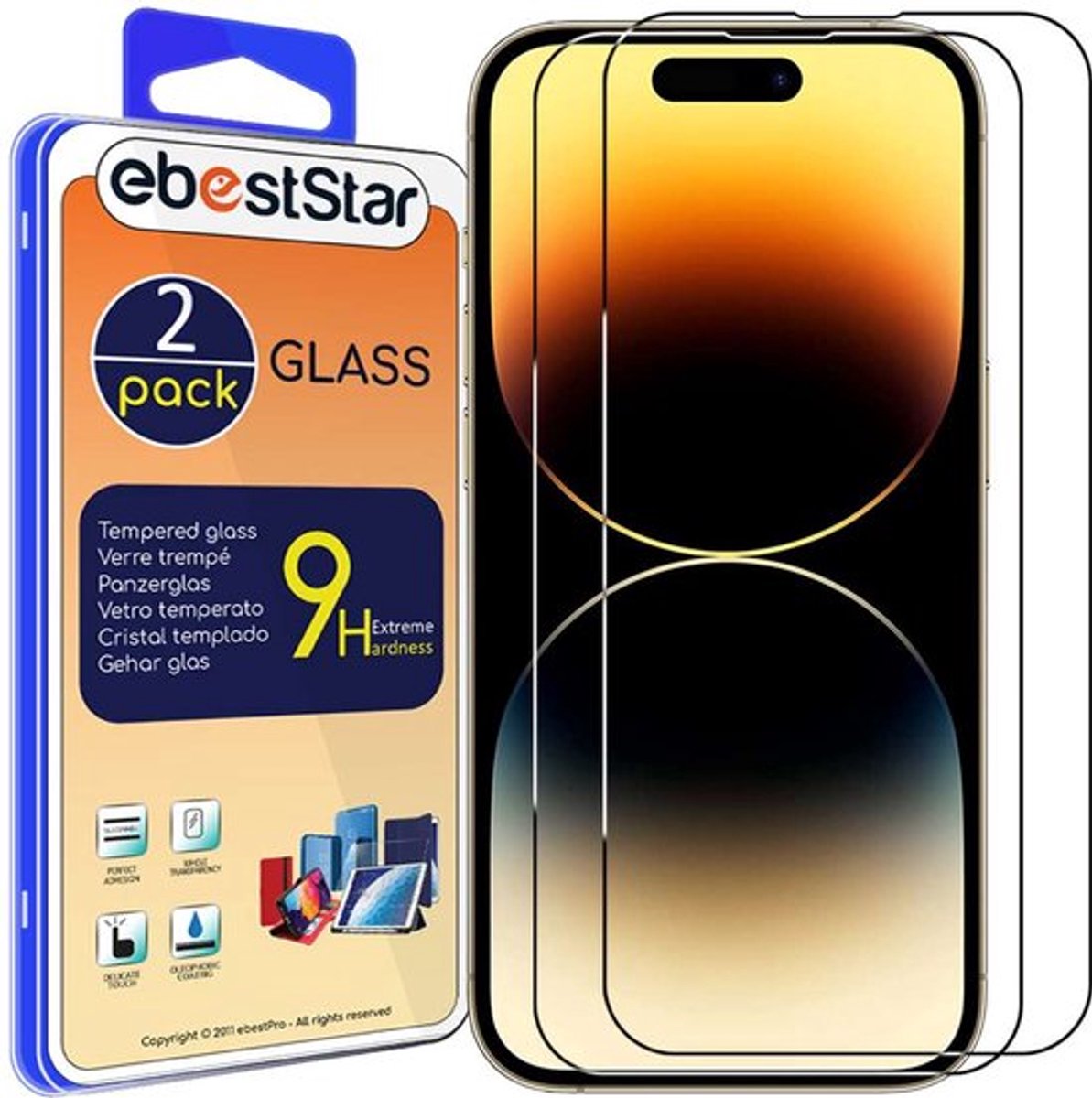 ebestStar - {2 Stuks} Gehard glas geschikt voor iPhone 14 Pro Apple, Screen Protector Cover, Schermbeschermer Tempered Glass