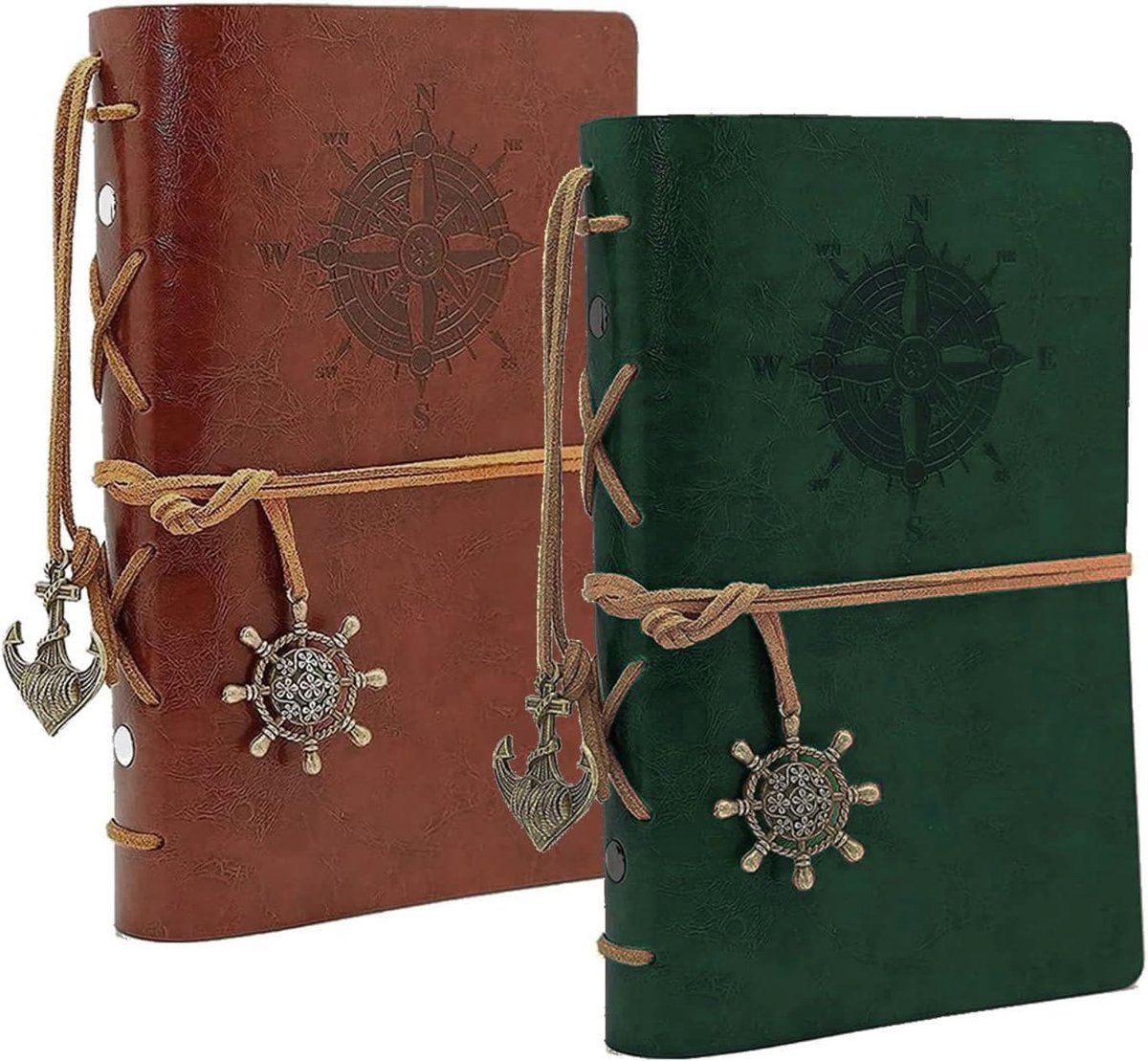 SnelShoppen - Retro Leren Notitieboek A6 2 Stuks - Vintage Spiral Binding Dagboek - Herbruikbaar Journal - Reisnotitieboek - Schetsboek voor Mannen en