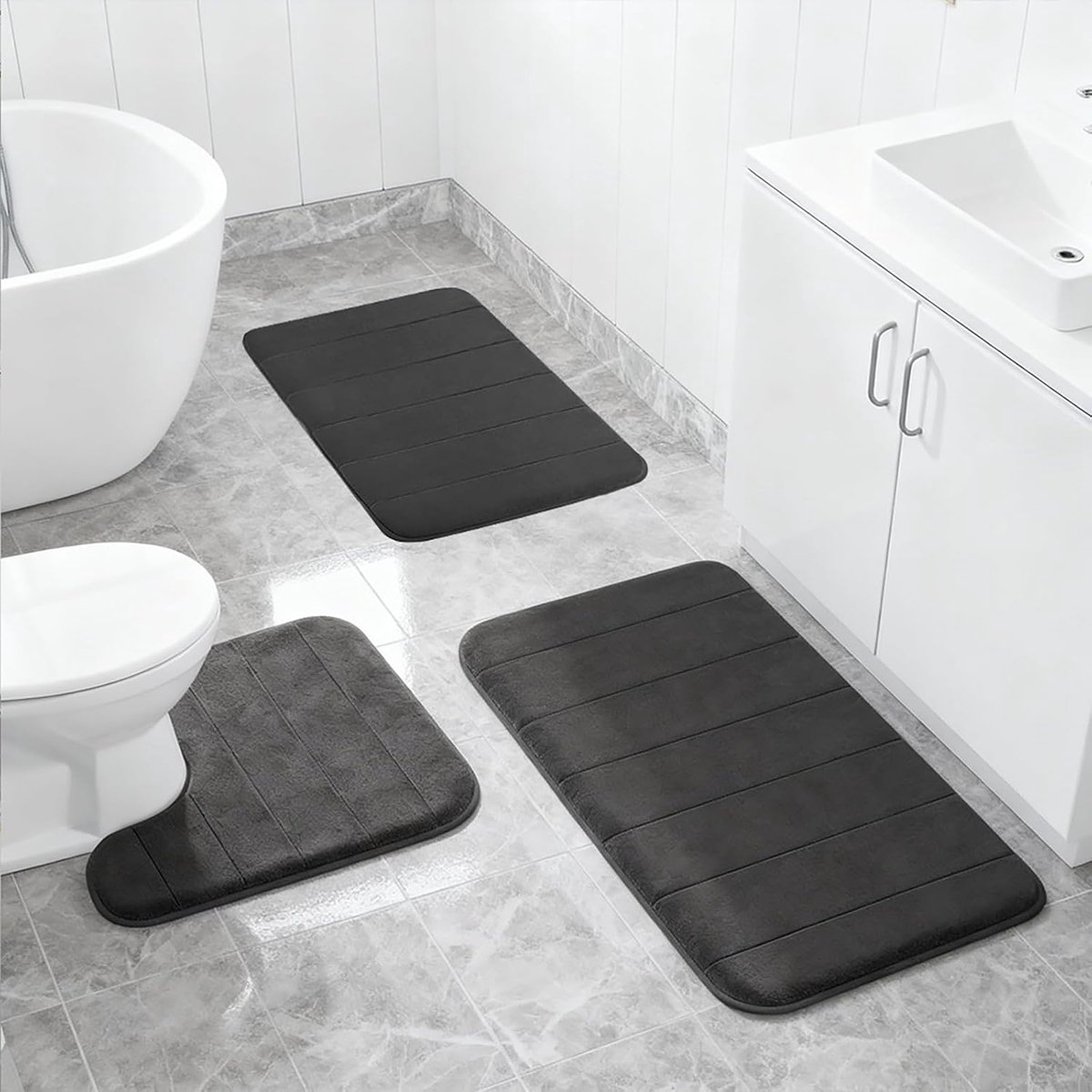 SnelShoppen - 3-Delige Badkamer Tapijt Set, Antislip, Wasbaar, Microvezel Badmat en U-Vormige Toiletmat, Badkamer Tapijt voor Douche, Toilet en Bad, Z