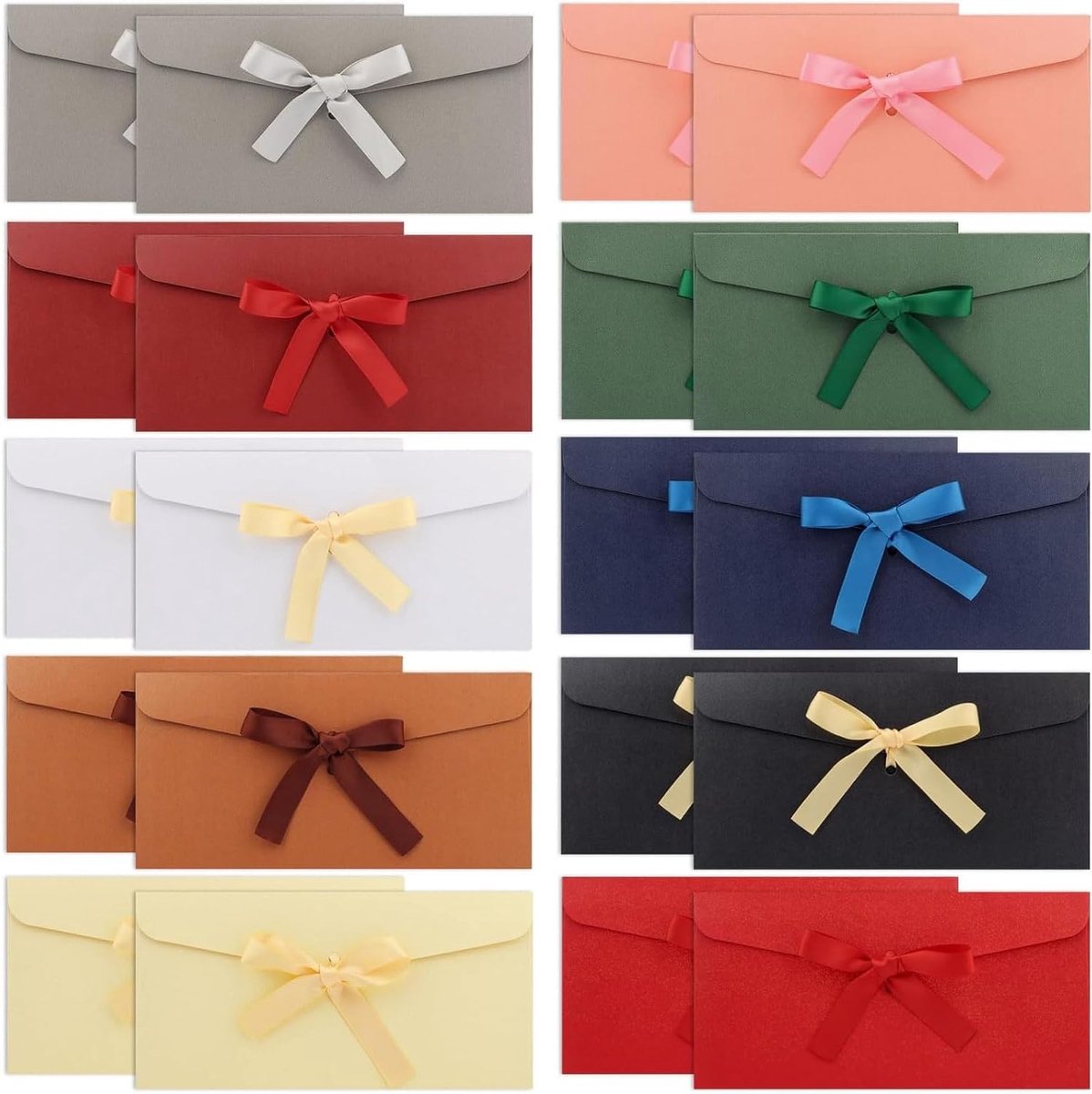 SnelShoppen - 20 Kleurrijke Enveloppen met Ribbons - Vintage Kraft Papier - 22x11cm - Perfect voor Uitnodigingen, Bruiloften en Feestdagen in 10 Kleur