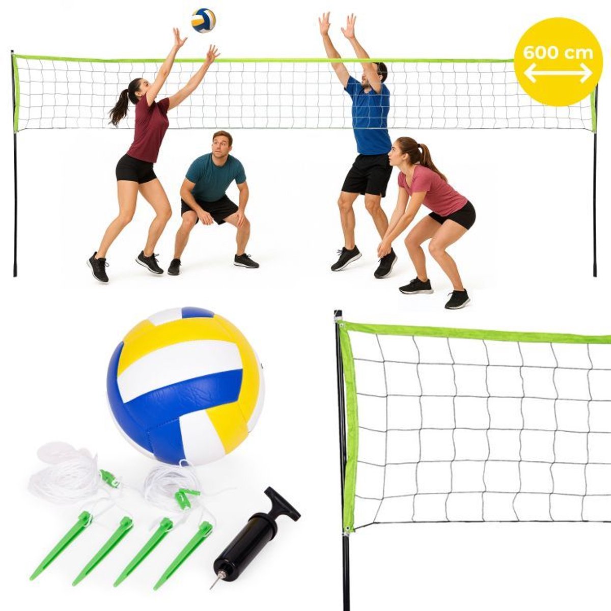 MOZY® - Volleybalnet en Badmintonnet - Inclusief Volleybal - 600x240 cm - Groen - Verstelbare Hoogte - Multifunctioneel Sportnet - Beachvolleybal - Volleybal - Sport