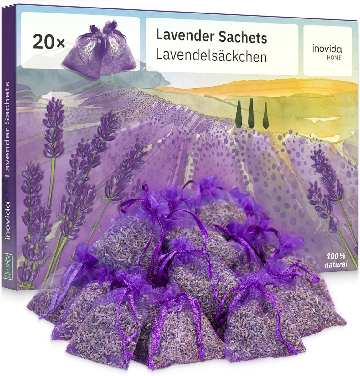 SnelShoppen - Lavendel Geurzakjes voor Kledingkast - 20x Drogen Lavendel Bloemen - Moth Protection - Geur voor Kledingkast, Auto en Kamer - Natuurlijk