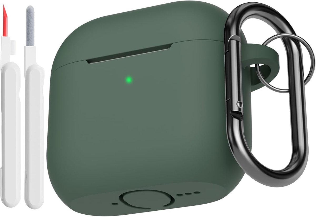 SnelShoppen - Soft Silicone Case voor AirPods 4e Generatie met 3-in-1 Reinigingspen en Carabiner - Schokabsorberend en Volledige Bescherming in Diepgr