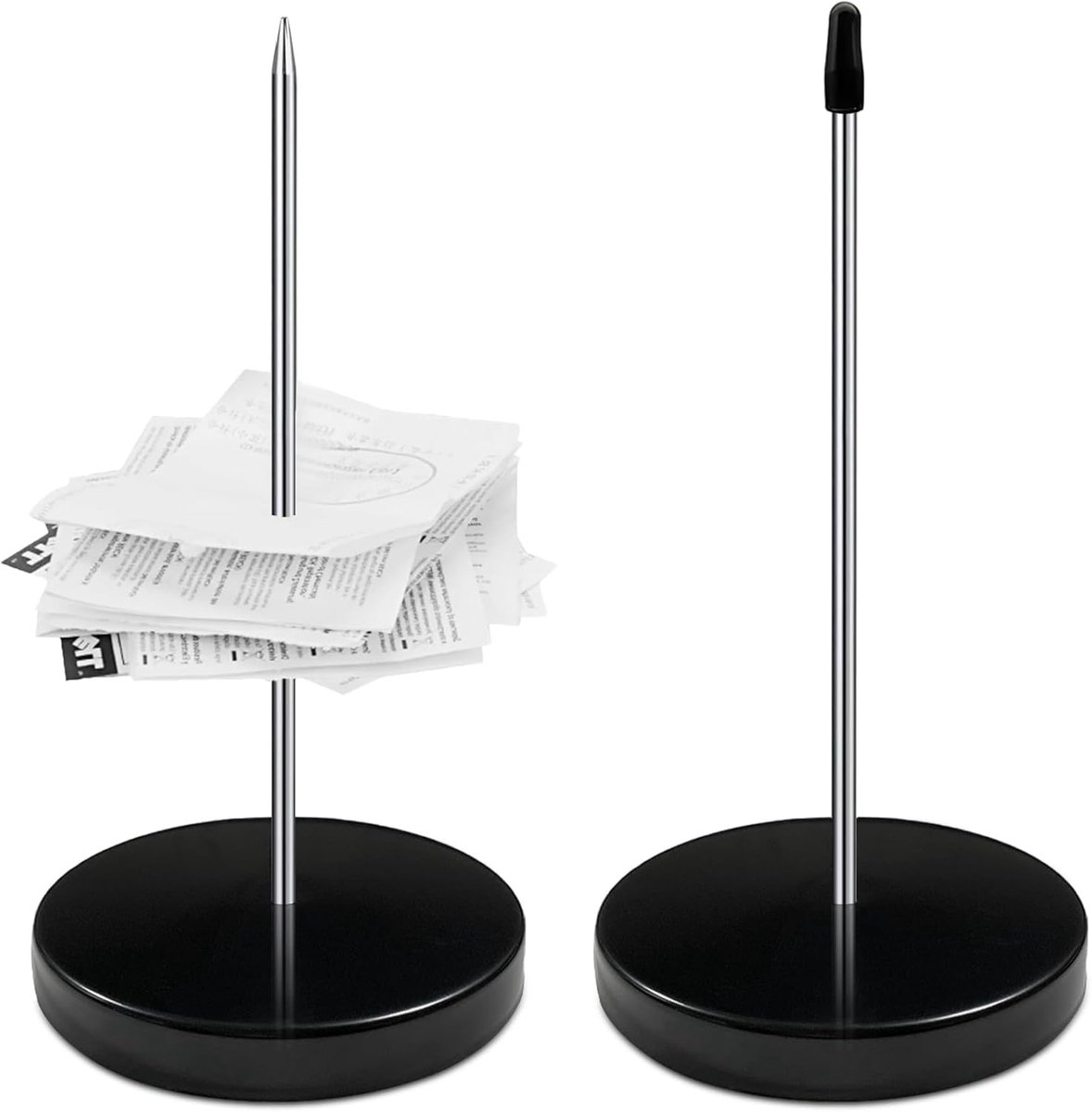 SnelShoppen - 2 Pack Ontvangsthouders, Papier Spike Houder met Ronde Basis voor Restaurant, Keuken, Kantoor, Hotel - Zwart, Roestvrij Staal, Duurzaam