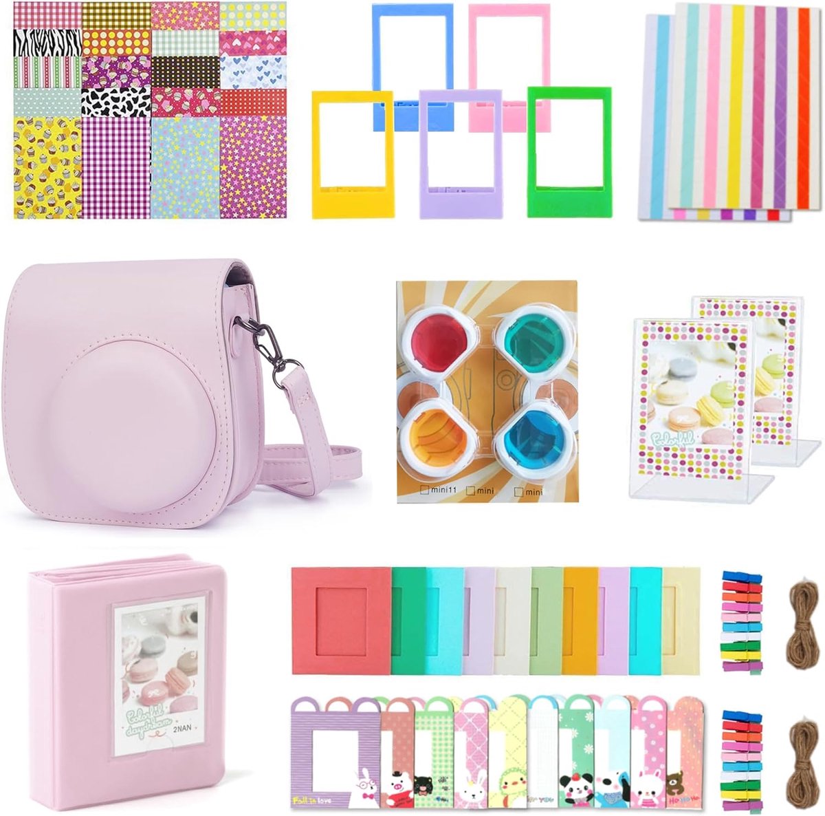 SnelShoppen - Instant Camera Accessoires voor Mini 12 - Compleet Pakket - Blossom Pink - Inclusief Tas, Filters, Stickers - Perfect voor Feestjes, Kin
