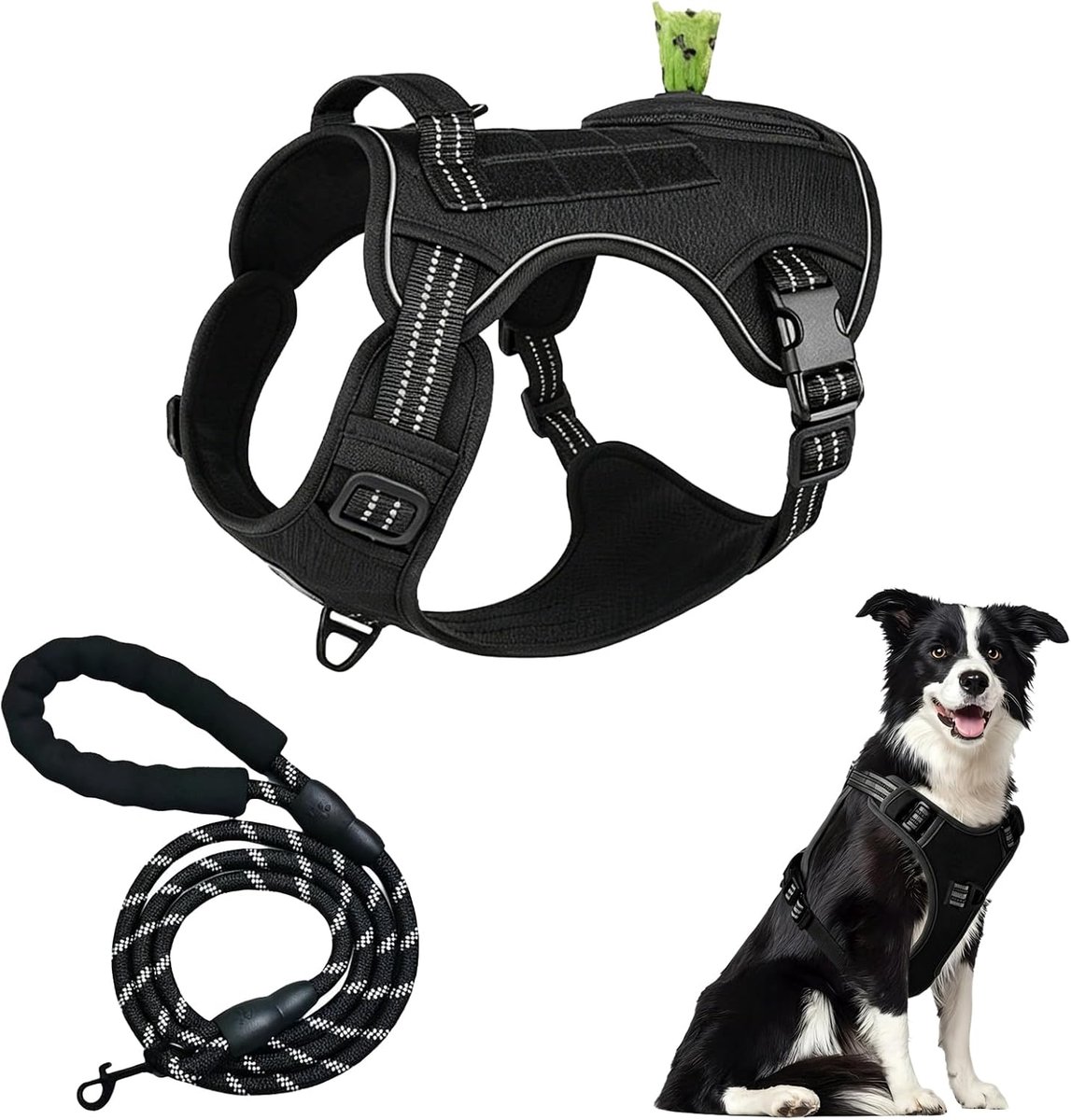 SnelShoppen - Hondenharnas voor Grote Honden met Riem, Reflecterend Anti-Trek Harnas, Waterdicht en Ademend Mesh, Verstelbaar Hondenharnas voor Middel