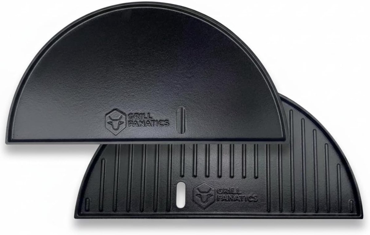Thijox - Grillplaat Halve Maan Gietijzer - 2-zijdig - Voor 46 cm Kamado - Grillen, Bakken, BBQ, Perfect voor Feest en Tuin