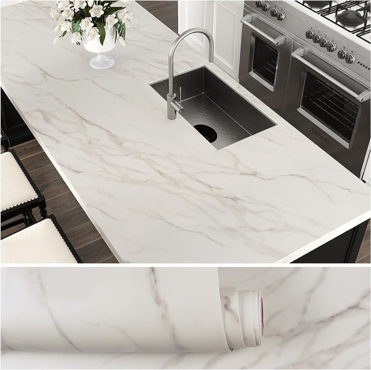 Matte Grijs Marmer Behang voor Keuken en Badkamer - Zelfklevend Waterdicht Vinyl voor Werkbladen en Tafel 40cm×