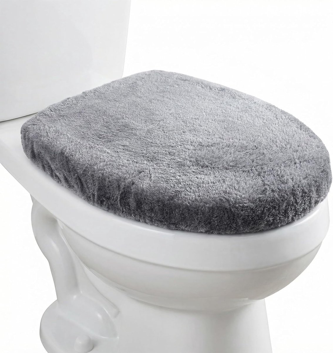 SnelShoppen - Toilet Lid Cover Donkergrijs 38 x 29 cm - Zachte Velours Toilet Seat Cover voor Standaard Toiletzittingen - Hygienisch en Comfortabel vo