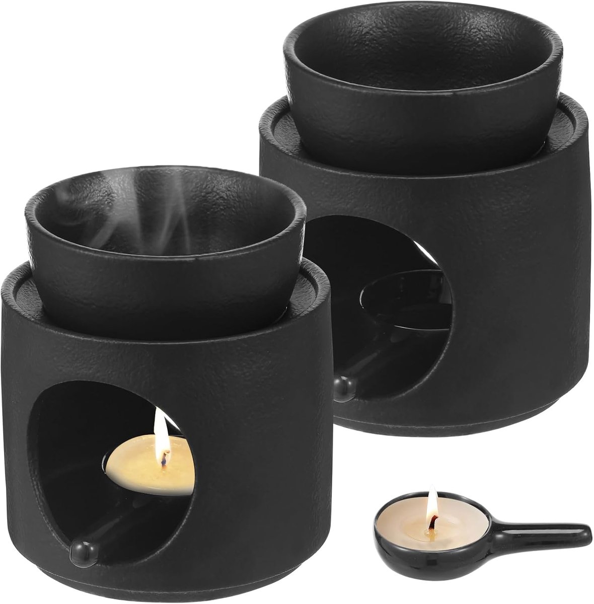 SnelShoppen - 2 Pcs Geur Lampen met Geurkaarsen, Keramische Aromalampen, Theelicht Aromadiffuser, Incense Burner, Compact en Ruimtebesparend, Zwart
