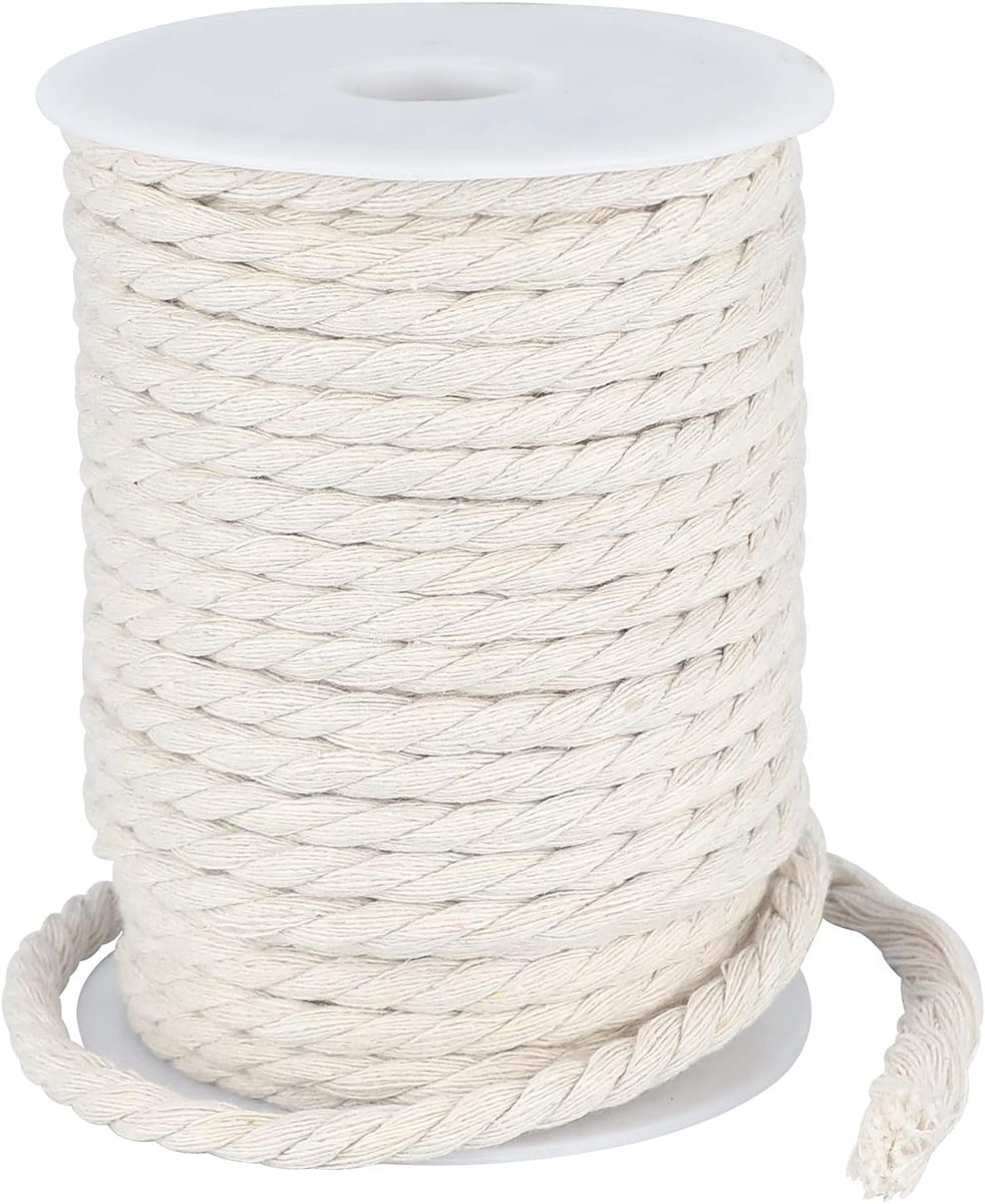 SnelShoppen - Macrame Touw 6mm 30 Meter - Natuurlijk Gedraaid Katoenen Touw - Stevig Cord voor Creatieve Klussen, Wanddecoratie, Plantenhanger, Breien