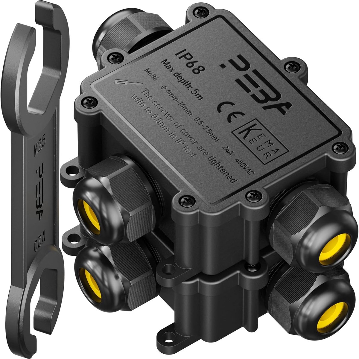 SnelShoppen - Junction Box PEBA IP68 Waterdichte Kabeldoos, 3-Weg Buiten Kabelverbinders, Geschikt voor 4-14mm Kabeldiameter, Zwart, Veilig en Duurzaa