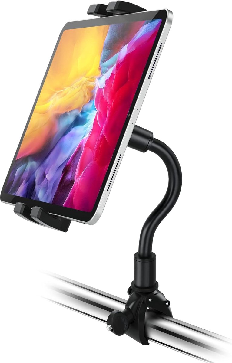 SnelShoppen - Spinning Bike Tablet Houder, Universele Fiets Handlebar iPad Steun voor Fitness, Elliptical, Treadmill, Flexibele Gooseneck voor 4-12.9"