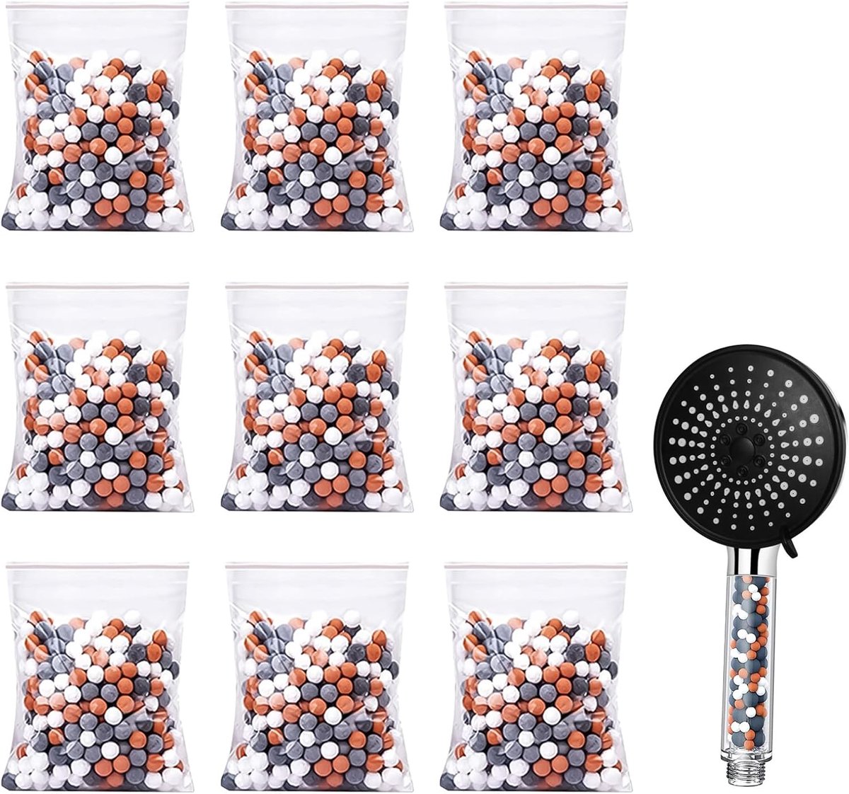 SnelShoppen - 9 Stuks Anti-Limescale Douchefilter Vervangingen met Mineralen Doucheballen - Negatieve Ion Antioxidant Chloorfilter voor Ionfilter Douc