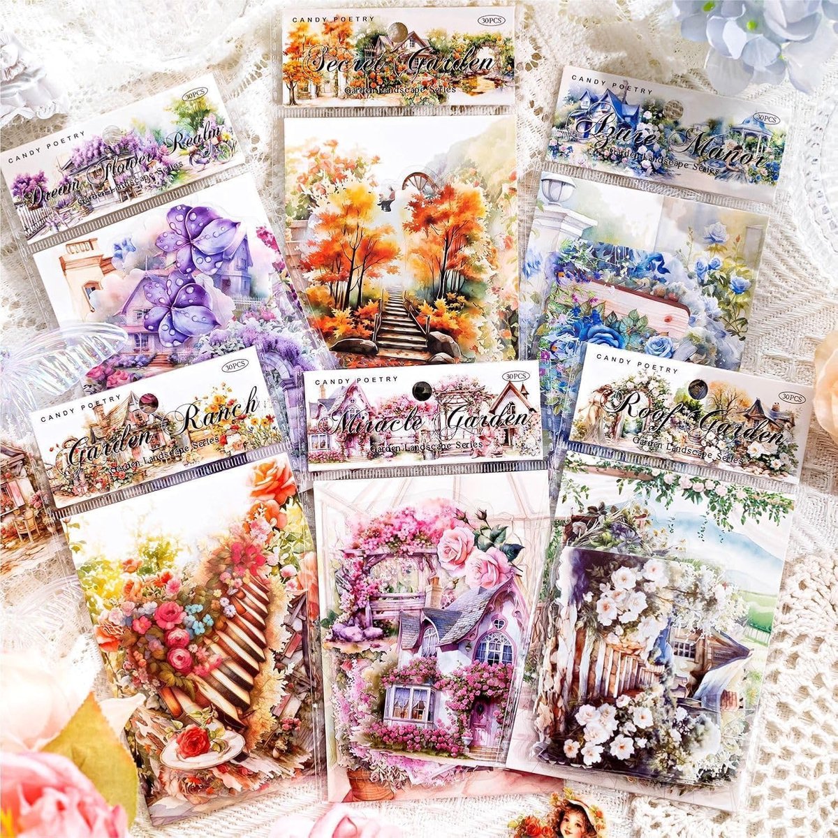 SnelShoppen - 180 Stuks PET Scrapbooking Papier Set met Vintage Bloemen, Tuin Landschap Stickers voor DIY Kunst, Dagboek en Planner Decoratie