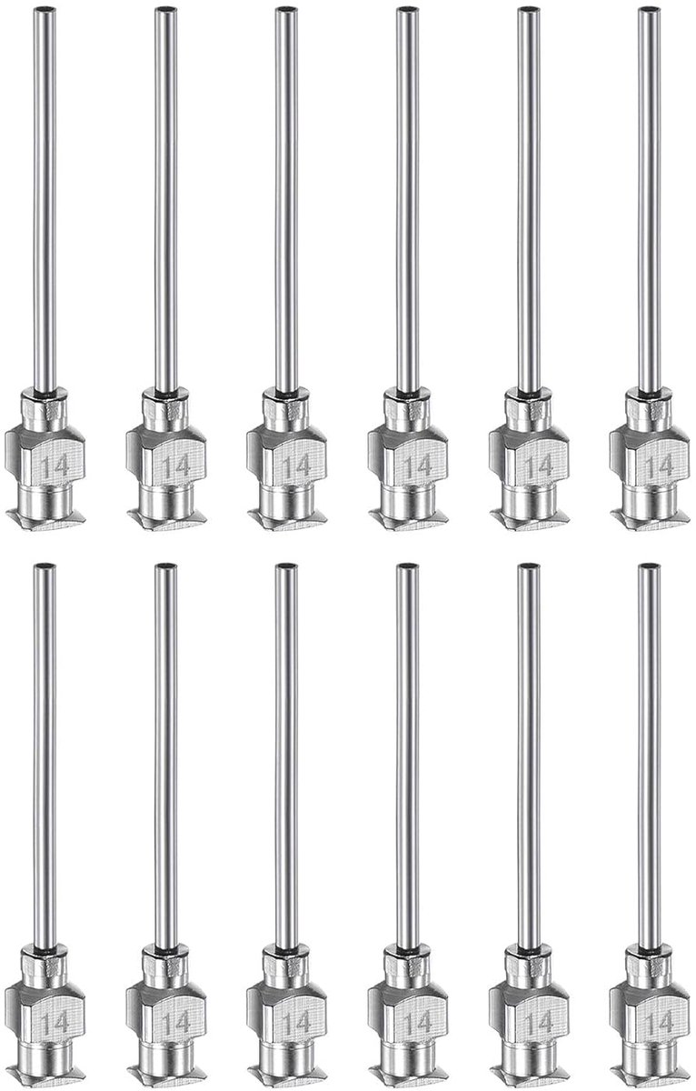 SnelShoppen - 12pcs Dosing Needles Caliber 14 - RVS Beveled Tips - 38mm voor Lijm, Inkt, Viscositeit - Luer Lock - Perfect voor Creatieve Klussen