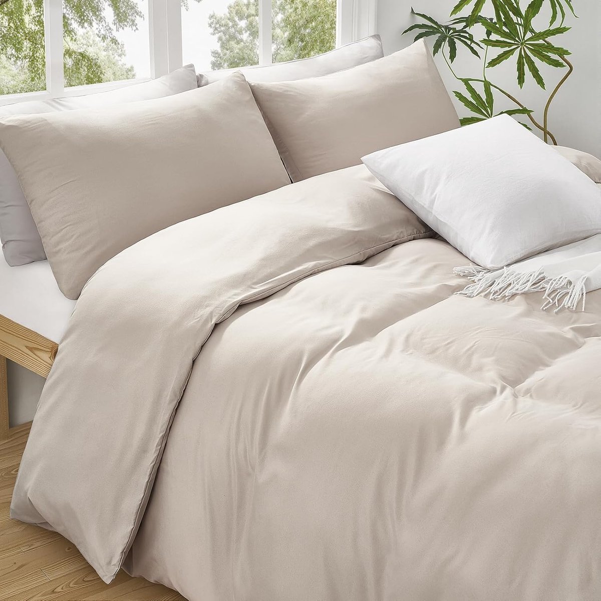 SnelShoppen - Luxe Beddegoed Set 240 x 220 cm Beige Oeko-Tex Super Soft Microfiber, Inclusief 1 Duvet Cover + 2 Kussenslopen met Rits, Ademend en Comf