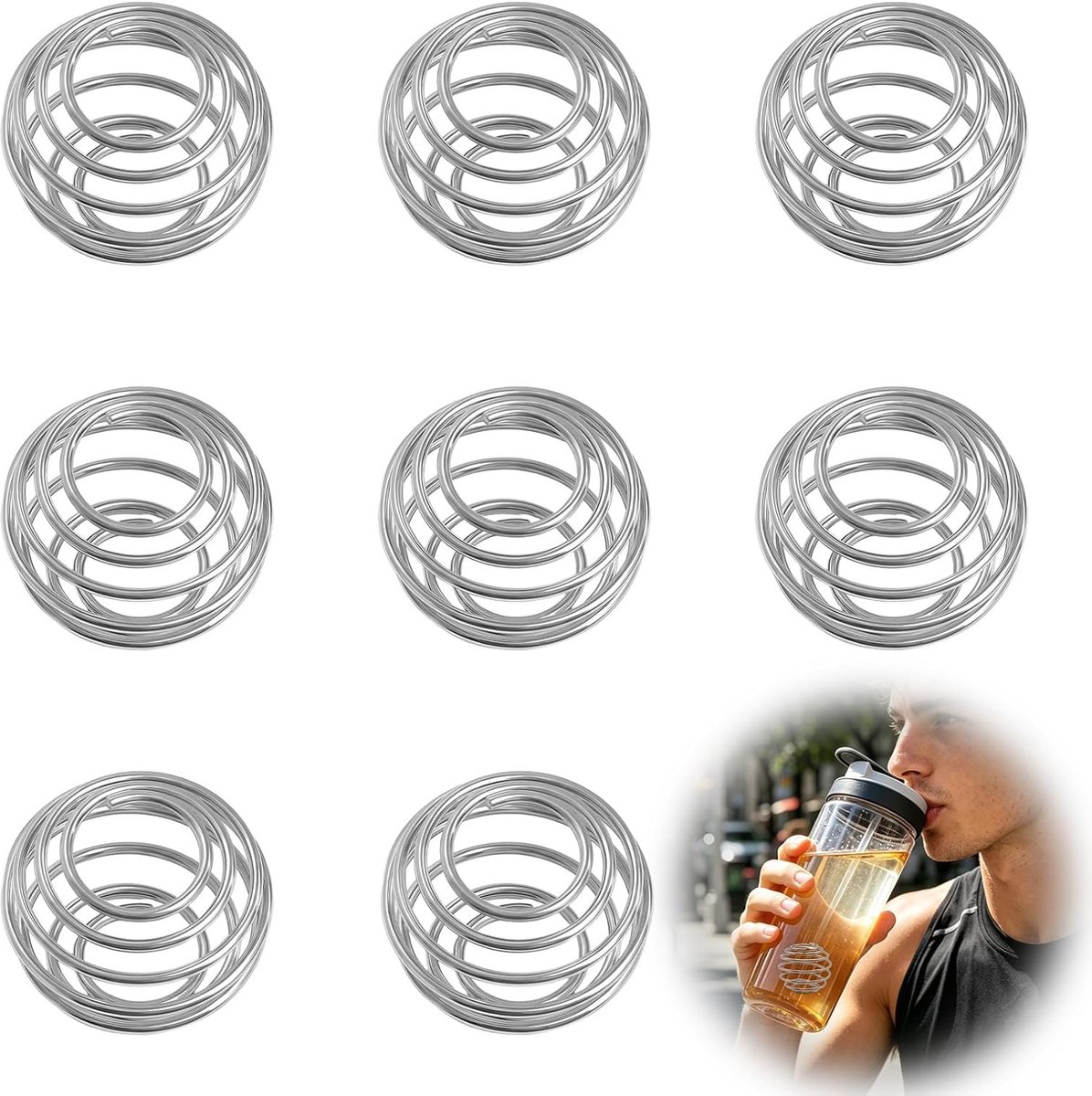 SnelShoppen - 8 Roestvrijstalen Shakerballen voor Sport, Fitness & Smoothies - Compact en Duurzaam - Ø 3 cm - Ideaal voor Eiwitmixers en Smoothiefles