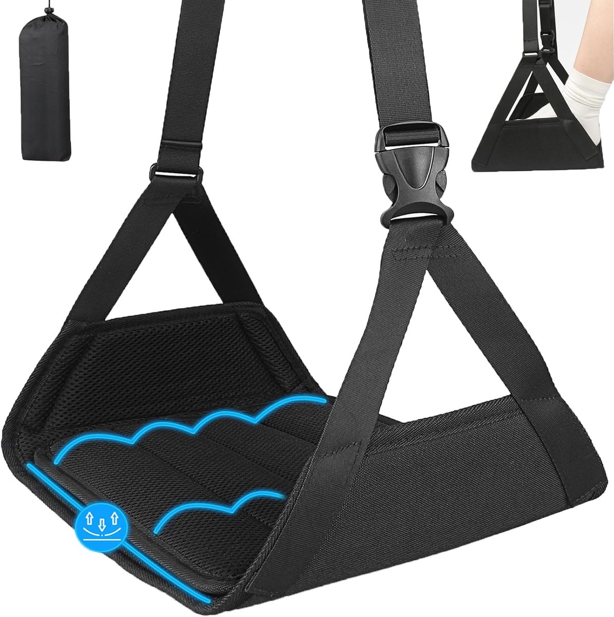 SnelShoppen - TUT Airplane Footrest - Verstelbare Reisvoetsteun, Hangende Voet Hammock voor Vliegtuig, Verwijderbare Ondersteuningsplaat, Compact en D