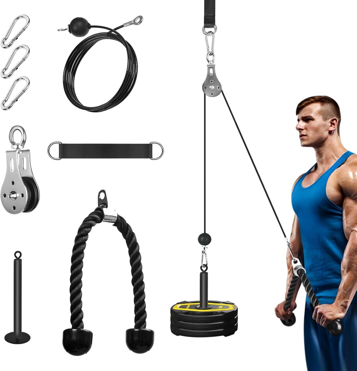 SnelShoppen - Fitness Cable Lat Pulley System - DIY Home Gym Machine Pulley voor LAT Pulldowns, Biceps Curl, Triceps Extensions, 300 lbs, Staal, Gelui