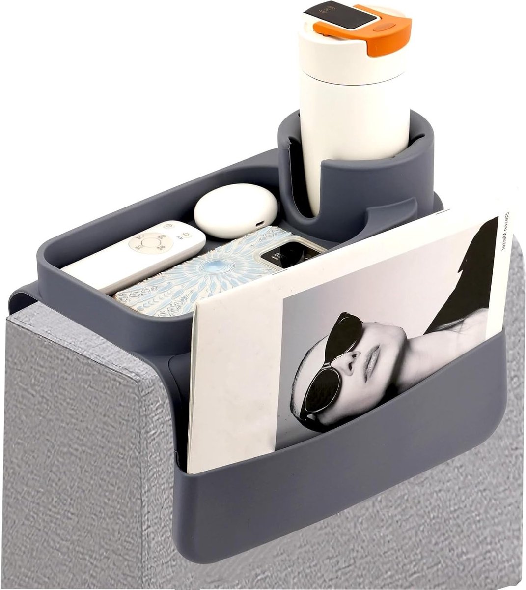 Sofa Organizer met Armsteun en Kopjeshouder, Antislip Tray, Opbergzakken voor Snacks, Dranken en Telefoon