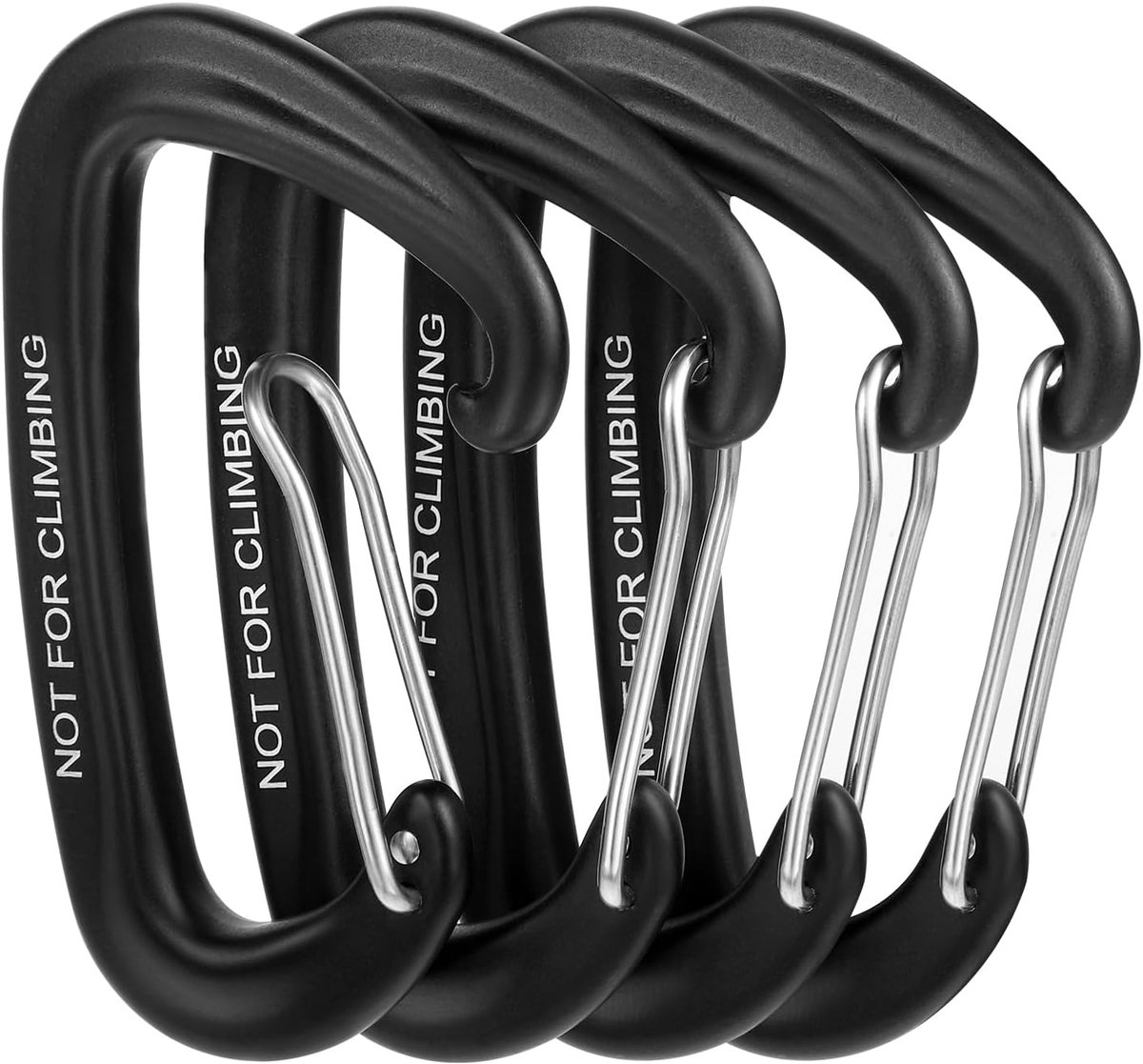 SnelShoppen - 4Pcs Carabiners 8 kN - Zwarte Aluminium Haak - 800kg Draagvermogen - Ideaal voor Backpack, Riem, Kamperen, Wandelen, Reizen