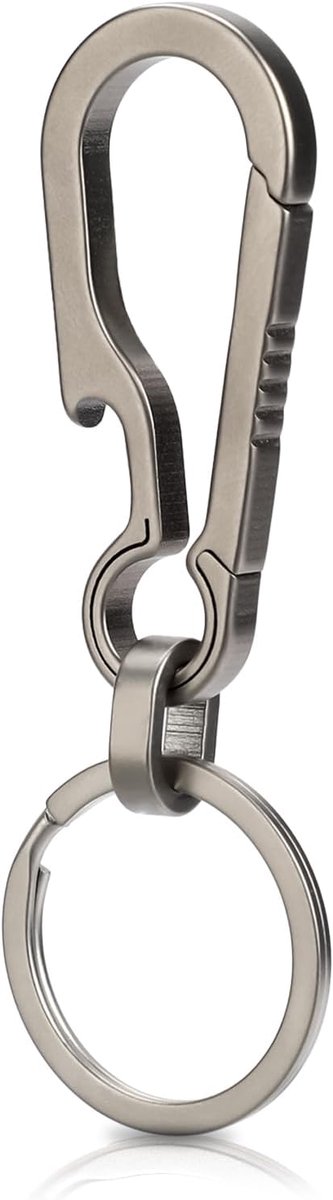 SnelShoppen - Titanium Sleutelhanger Multitool Carabiner Clip met Snelsluiting en Flesopener voor Kamperen, Hiking en Reizen - Zilver, Duurzaam en Li