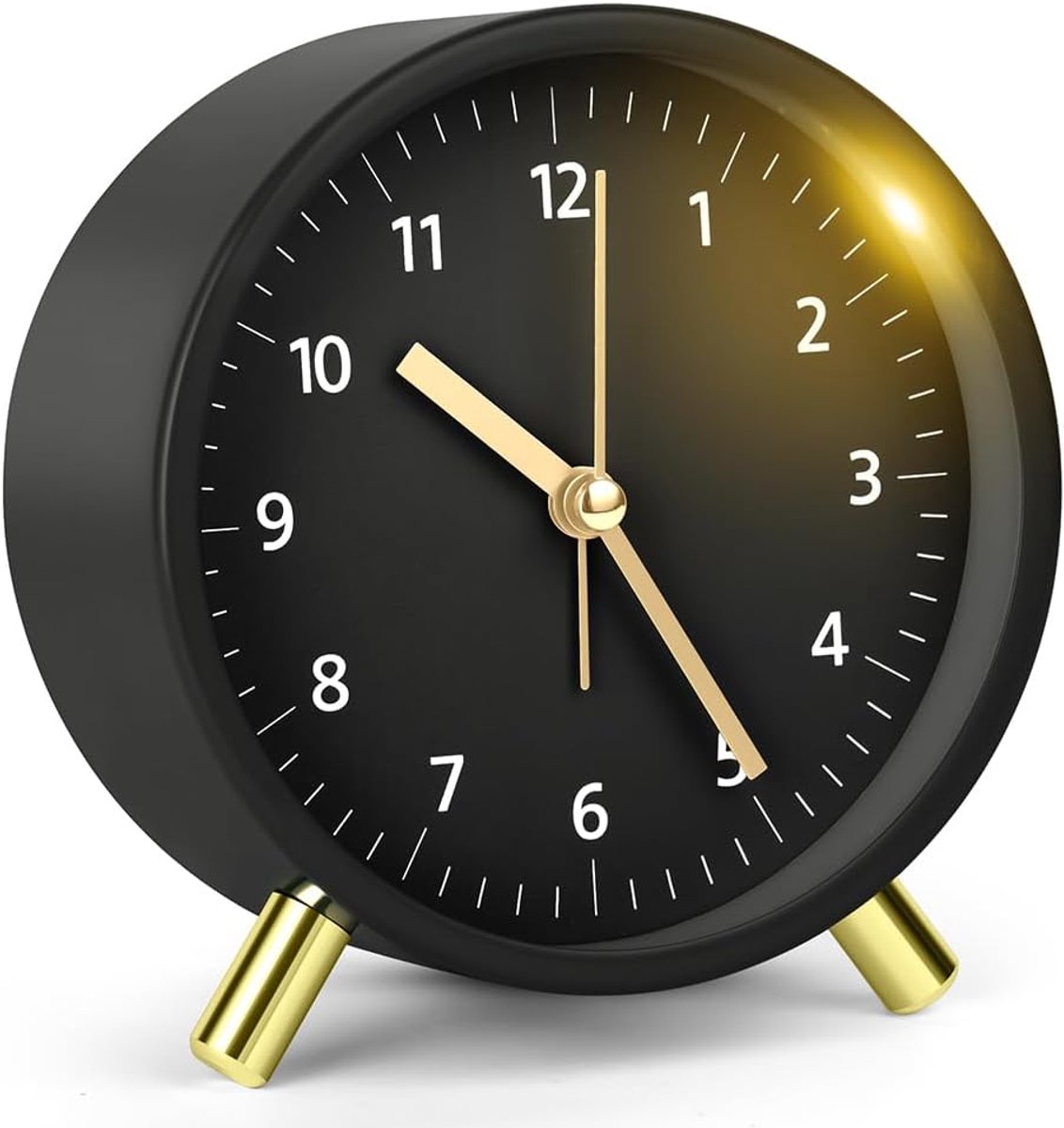 SnelShoppen - Analoge Alarmklok met Stil Mechanisme, Batterij Aangedreven, Ronde Klok voor Slaapkamers, Kantoor, Reizen, Stil en Verlicht