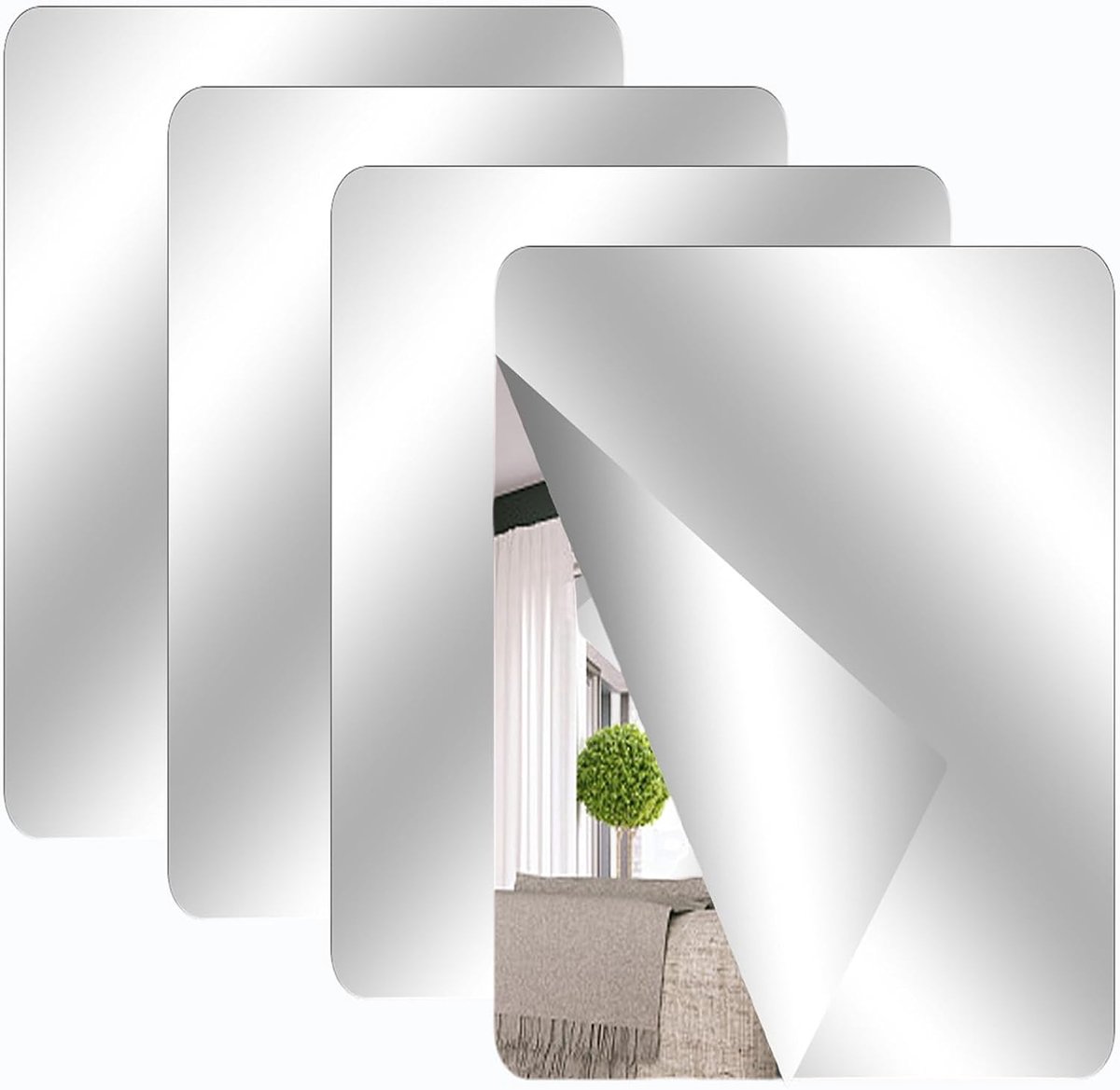 SnelShoppen - Set van 4 Zelfklevende Spiegelstickers van Acryl 40x30 cm - Decoratieve Wandspiegels voor Woonkamer, Badkamer, Slaapkamer, School en Fee