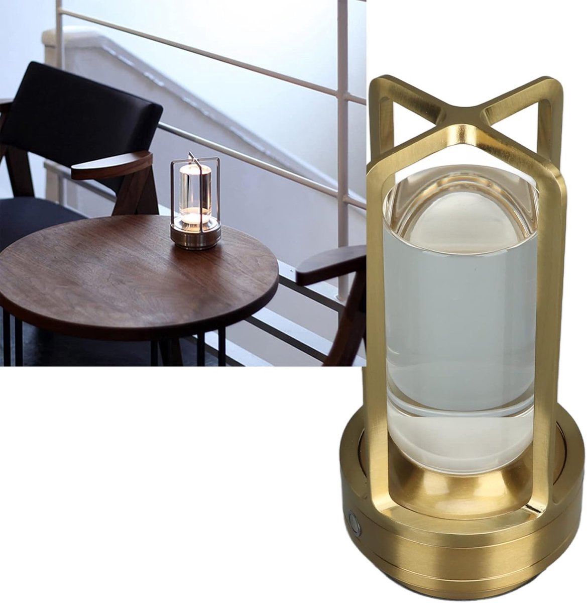 SnelShoppen - Draagbare LED Tafel Lamp met 3 Kleuren Stepless Dimming, Draadloze Oplaadbare Touch Bedlamp voor Slaapkamer, Woonkamer, Camping - Goud