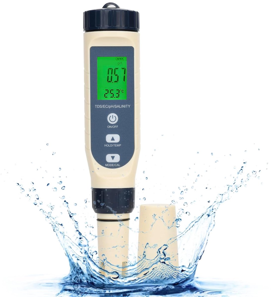 SnelShoppen - 5-in-1 pH Meter Water Tester voor Drinkwater, Zwembaden, Hydroponics en Aquaria - Digitale pH/EC/TDS/Salinity/Thermometer met ATC