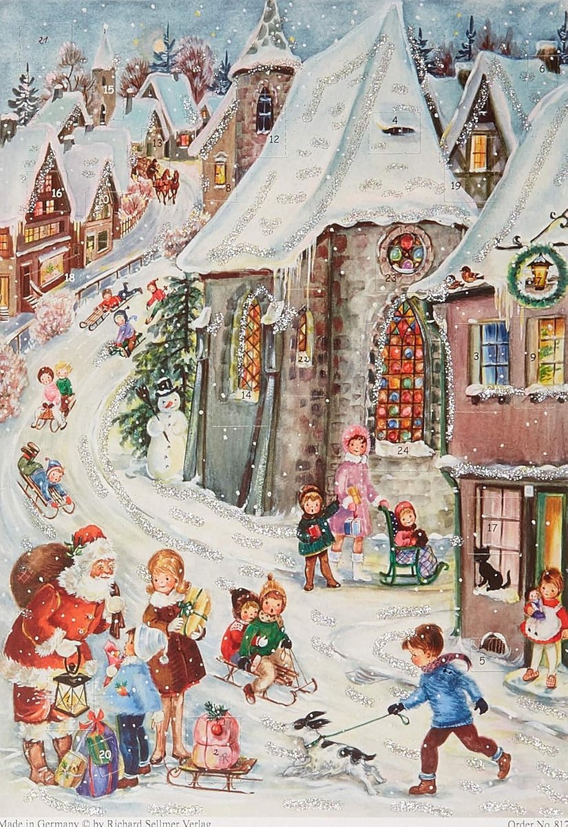 SnelShoppen - Adventskalender 'Rodelfreuden' - Papier Adventskalender voor Kinderen - 24 Deurtjes - Feestelijke Decoratie voor Kerstmis - Lichtblauw m