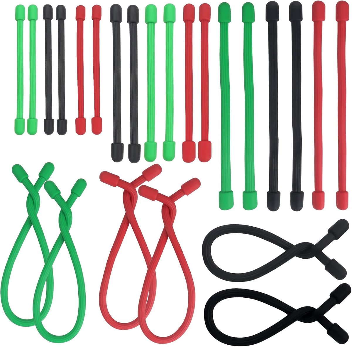 SnelShoppen - 24 Stuks Twist Ties 7.5 cm 10.2 cm 15.2 cm en 20.3 cm Silicone Kabelbinders Herbruikbaar Rubber Band Bevestiger voor Kabelbeheer, Touw H